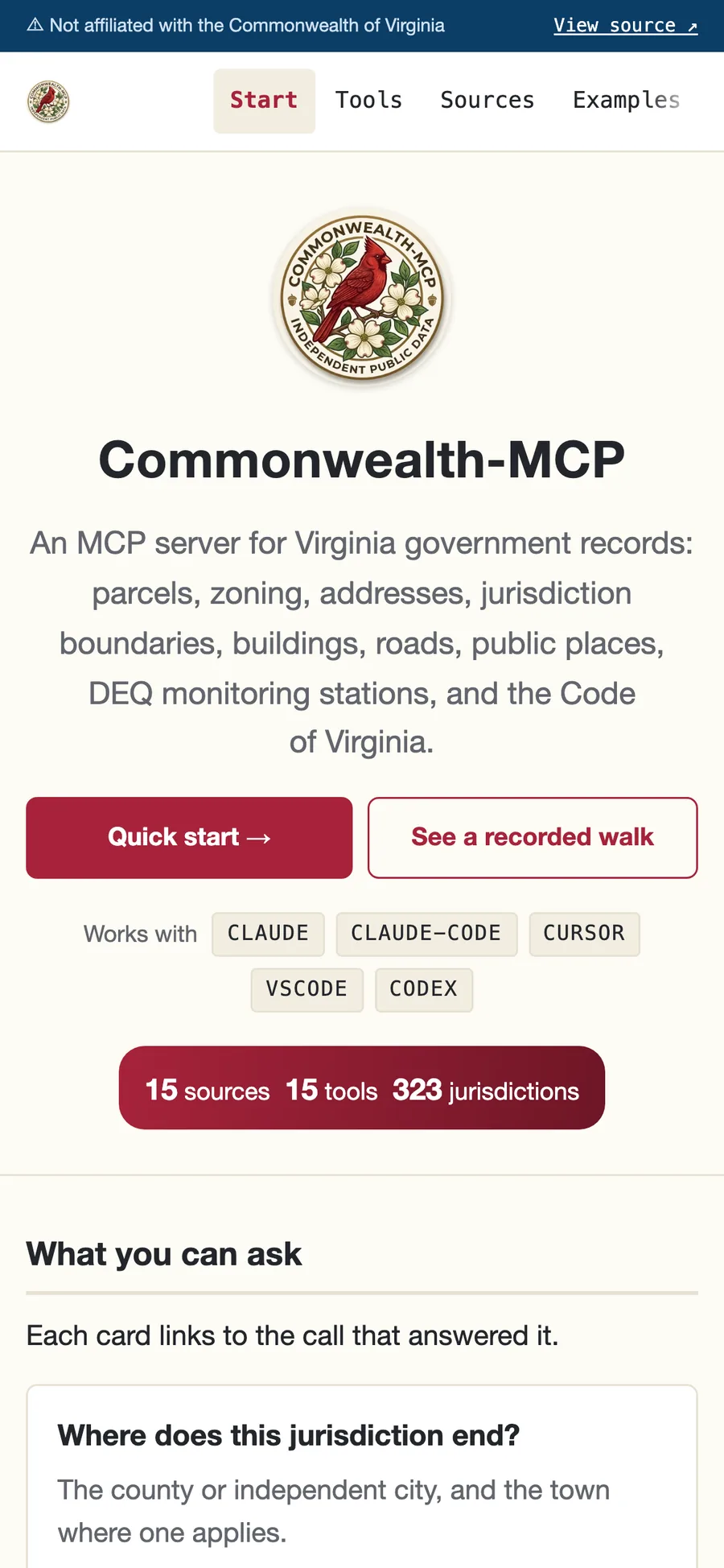 Virginia government data exposed to AI agents through MCP (mobile)
