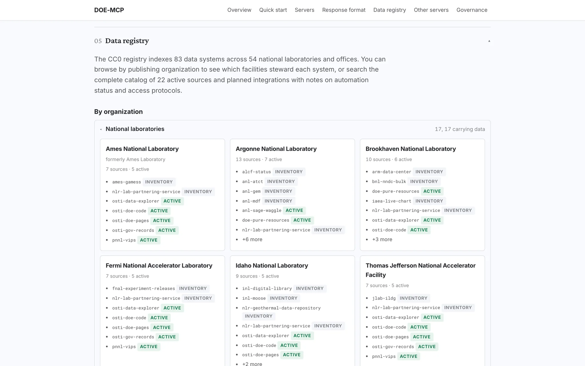 DOE-MCP source registry on desktop