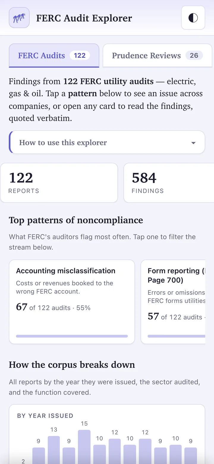 The explorer indexes the audit corpus (mobile)