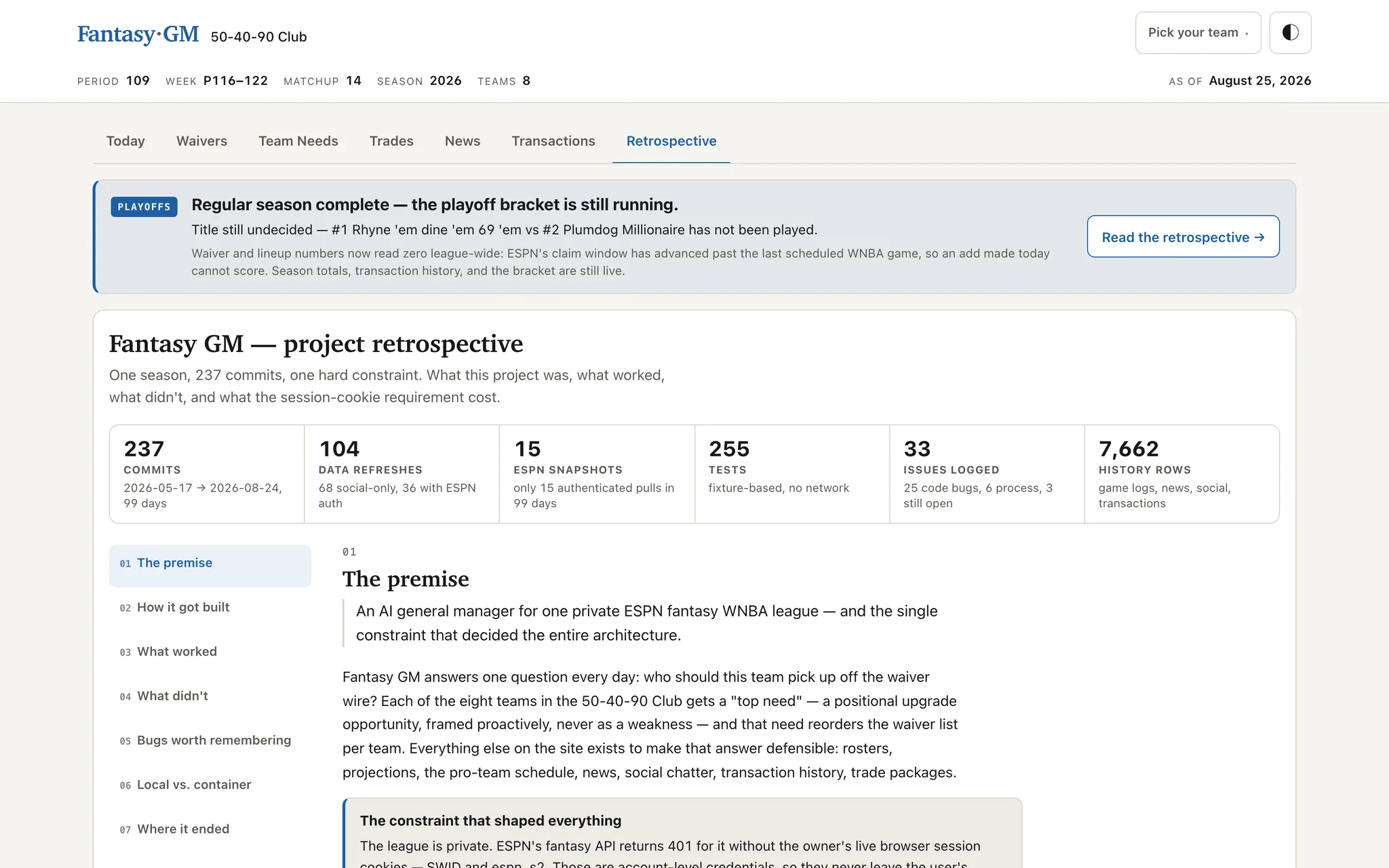 A season-end project retrospective (desktop)