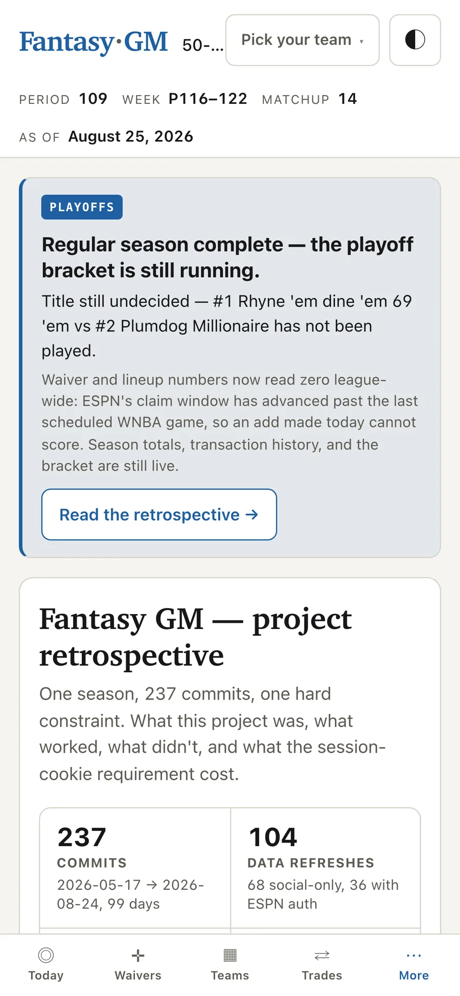 A season-end project retrospective (mobile)