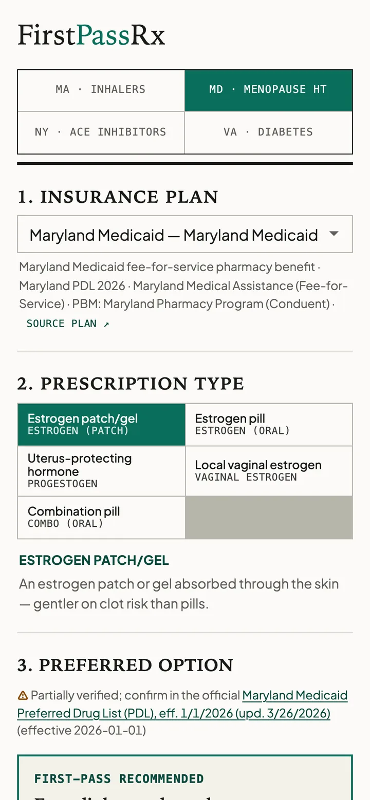 A top toggle switches between guides, each a region × therapeutic area with its own plans and sourced formulary data (mobile)