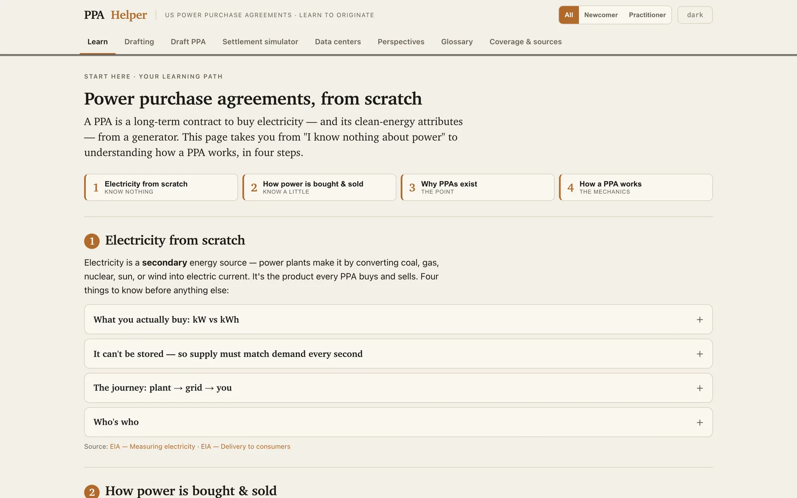 The Learn tab opens the tool (desktop)