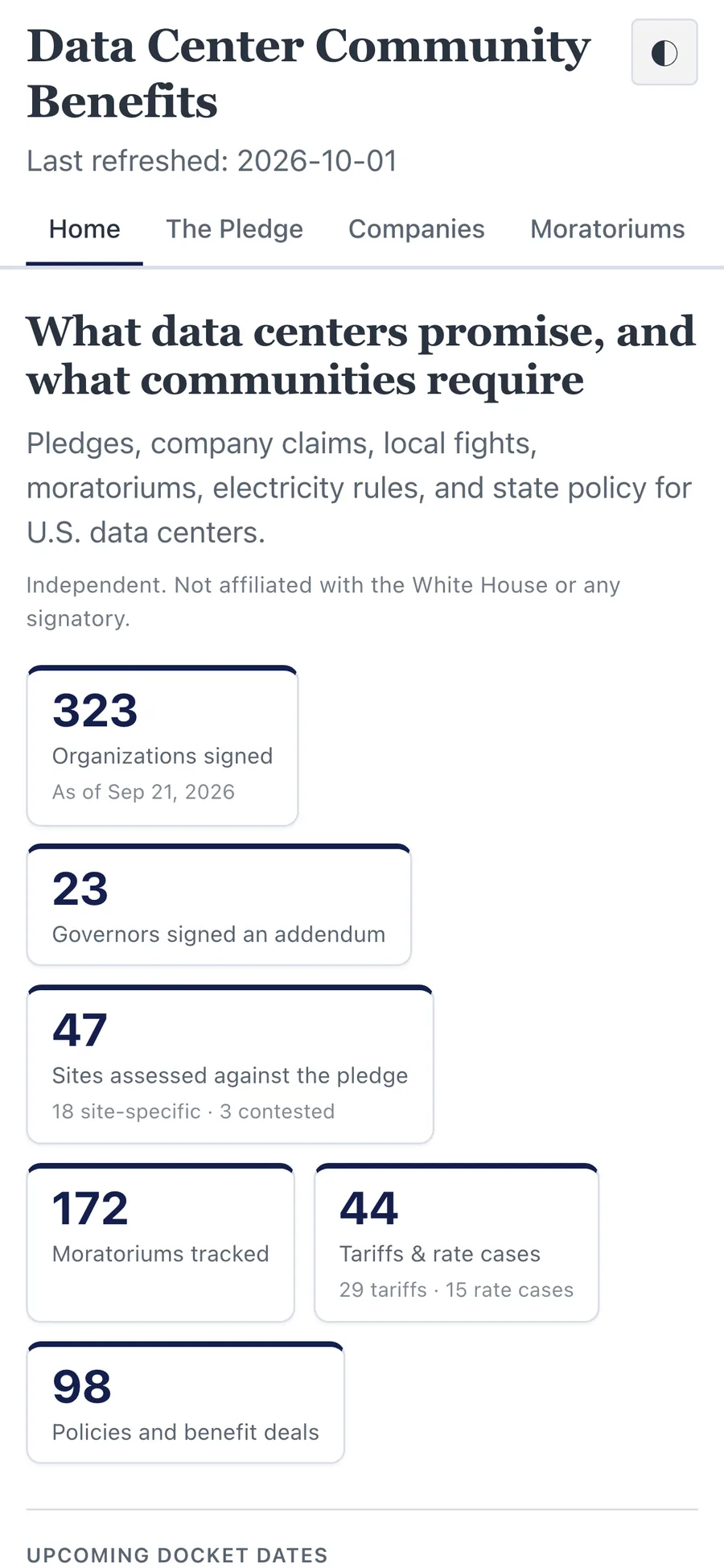 The front page separates pledge signers (mobile)