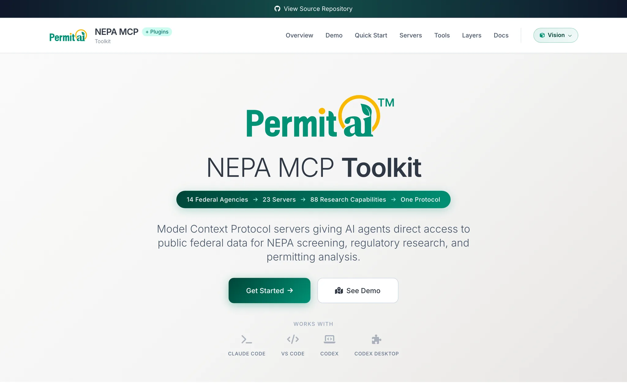 PermitAI's federal environmental-data toolkit for NEPA screening (desktop)