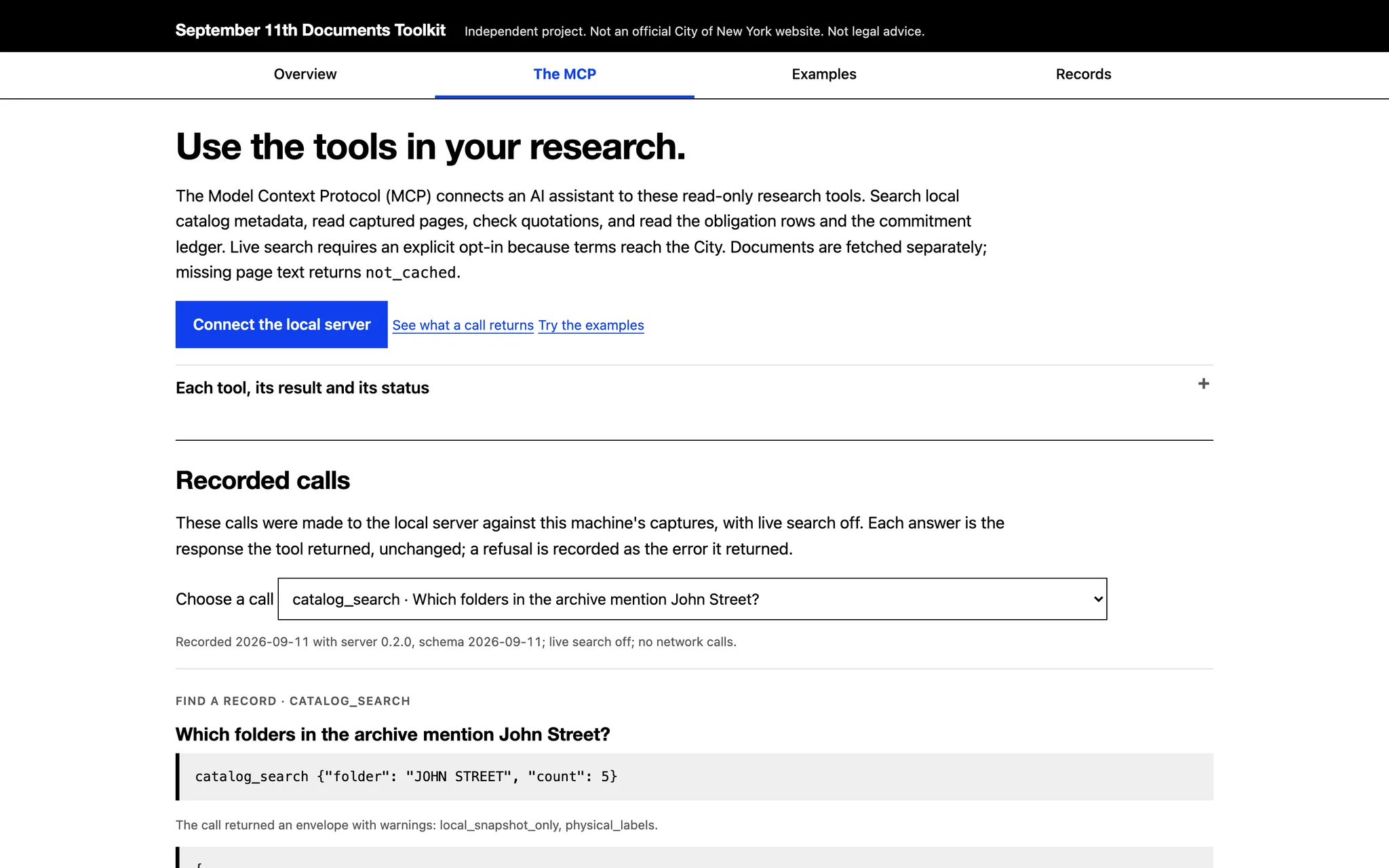 September 11th Documents MCP examples on desktop