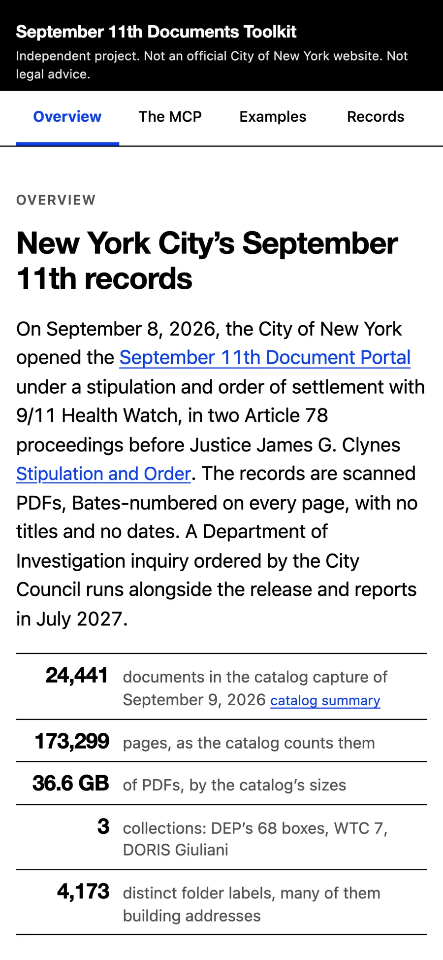 September 11th Documents Toolkit overview on mobile