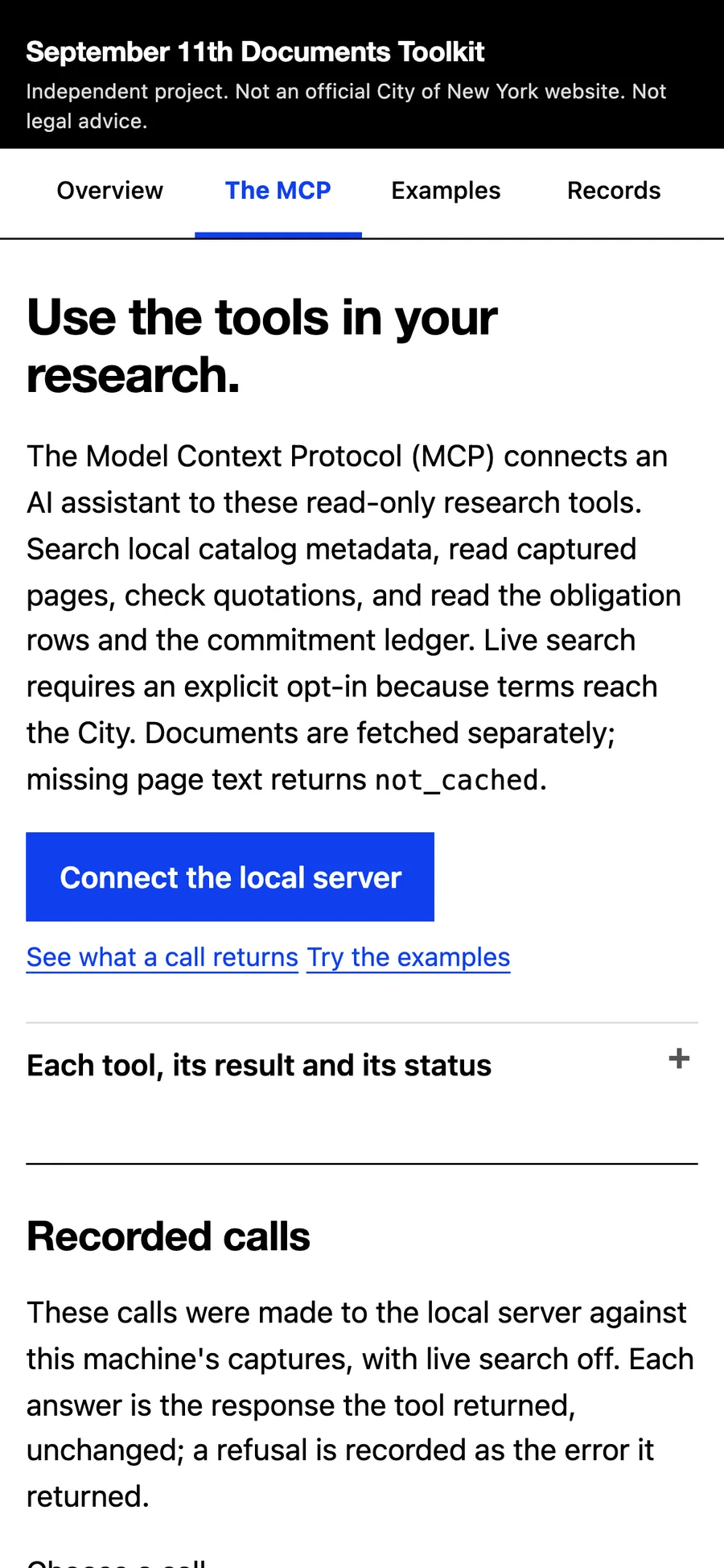 September 11th Documents MCP examples on mobile