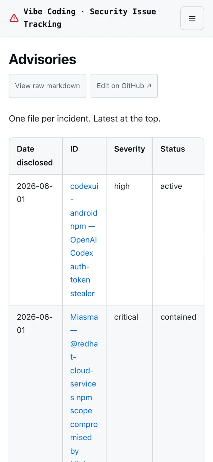 The advisory index: one file per incident (mobile)